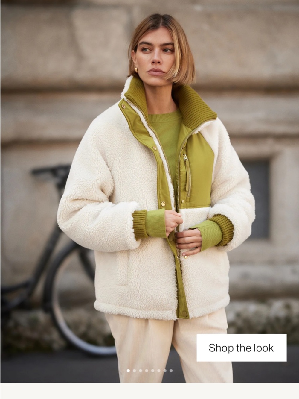 Varley Reversible Cream Sherpa Jacket with Olive Green Trim - Women's Coat